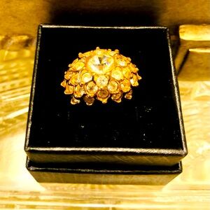 Gold Crystal Embedded Domed Ring, Sz. 9
